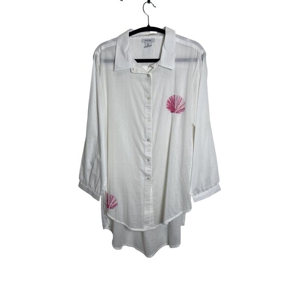 Haute Hippie Tops - Haute Hippie Womens 100% Cotton Button-Up Shirt w/Pink Shell Bead Design Med